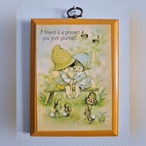 Vintage 80s Hallmark Yellow Friend Cute Bunny Quote Plaque